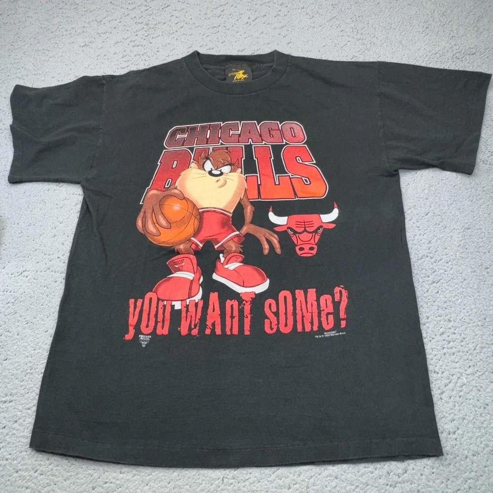 Vintage Chicago Bulls Shirt Men Large Black NBA Basketball Taz Looney Tunes 90s